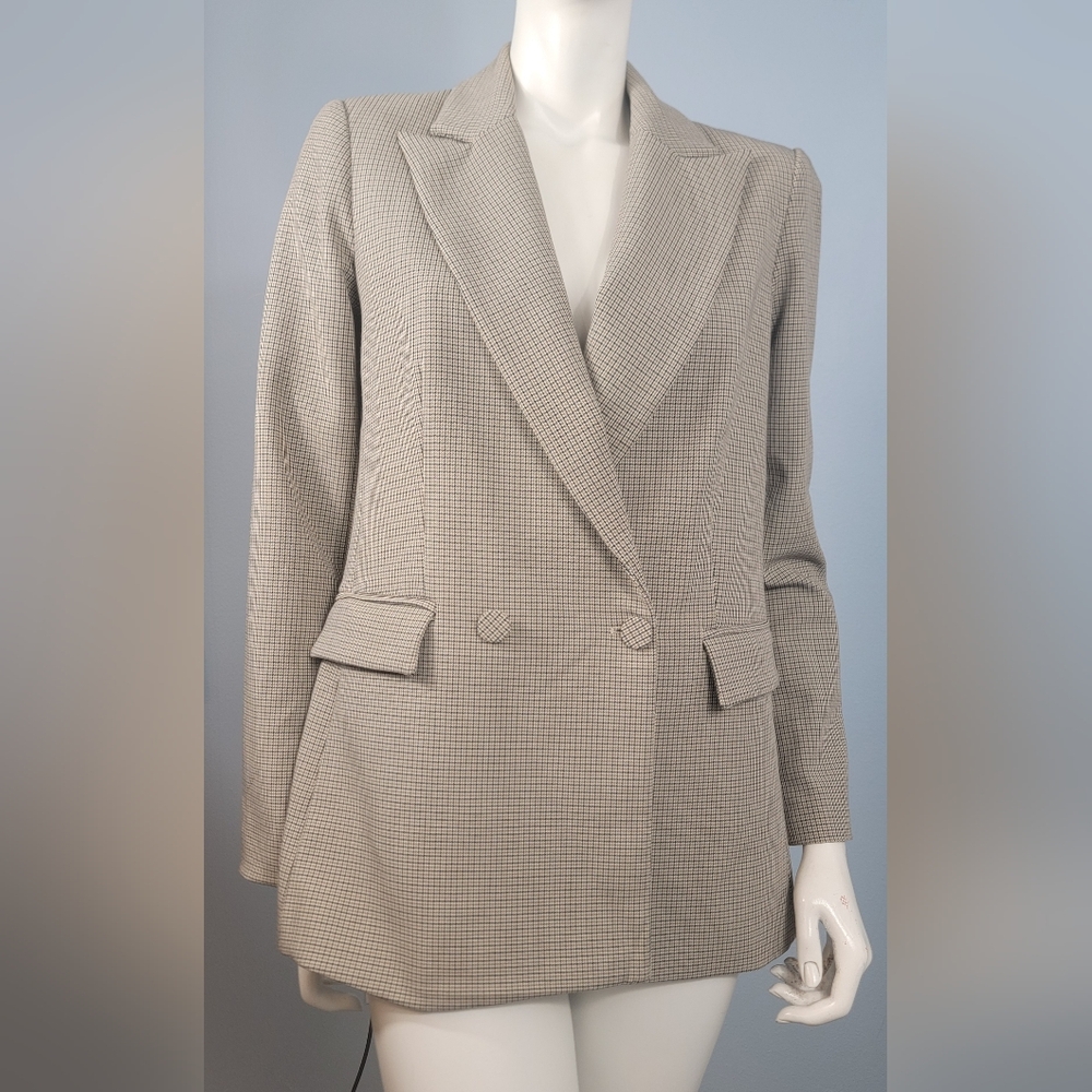 House of Harlow 1960 plaid brown tan front pockets blazer size small